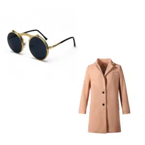 Pack long manteau et lunette vintage, bonne qualité et à la mode