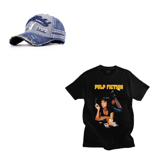 Pack t-Shirt Pulp Fiction et casquette de Baseball vintage, bonne qualité et à la mode