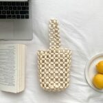 Mini sac à main vintage en perle de bois pour femme blanc