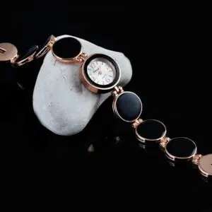 Montre bracelet rond vintage à quartz pour femmes noir