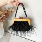 Sac à poignée vintage à froufrou pour femmes noir