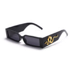 Lunette de soleil vintage rectangulaire de couleur noir avec un motif de serpent doré