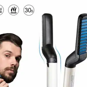Lisseur de barbe électrique pour hommes avec un homme sur le côté et un fond blanc