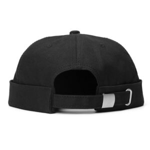 Bonnet docker ajustable noire présentée sur fond blanc