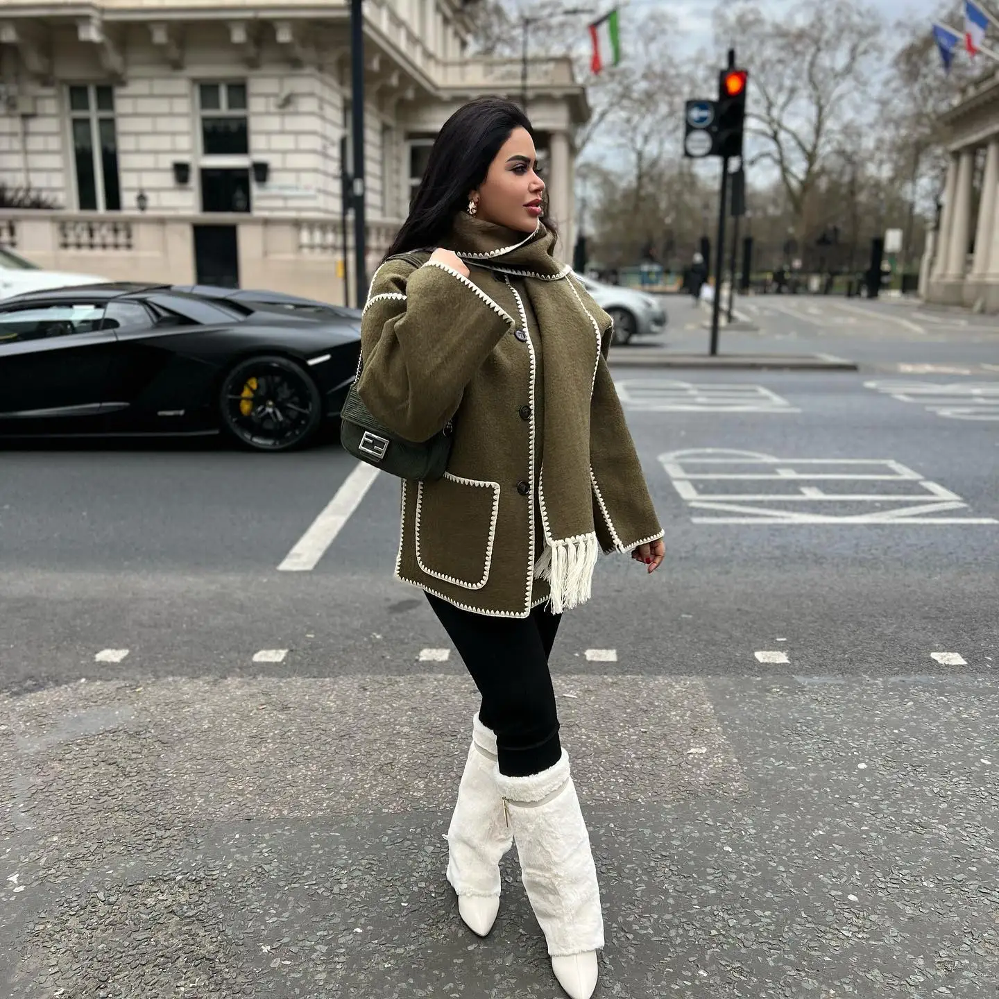 Col écharpe Asymétrique Pour Femmes Veste De Couleur Unie Mode